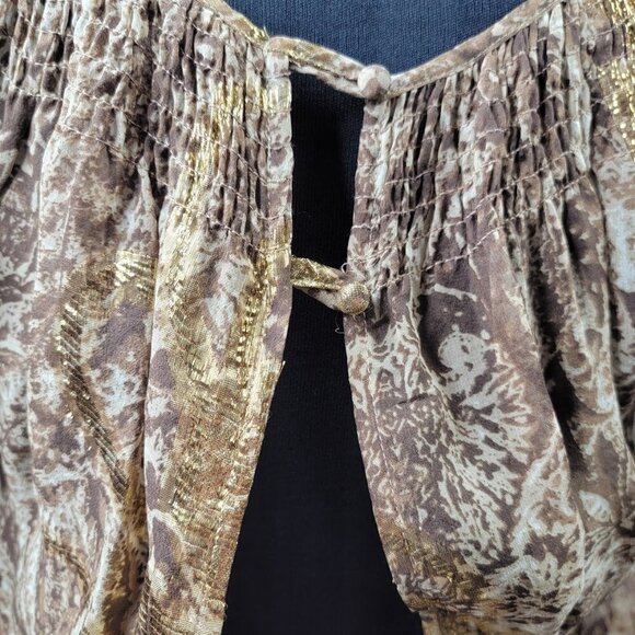 BCBG Maxazria Metallic Paisley Sheer Wrap Blouse Sz S - Picture 9 of 15